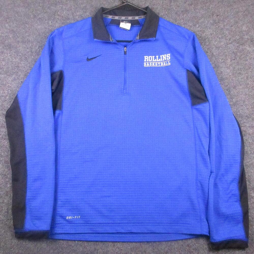 Rollins Basketball Jacket Mens Small Blue Nike Dri Fit Quarter Zip Pullover